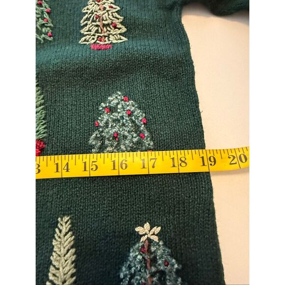 Vintage Talbots Christmas Sweater Green Embroidered Christmas Trees Size S - Picture 9 of 14
